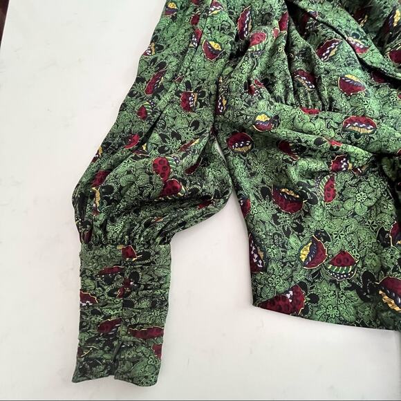 Vintage Stanley Platos green multi floral wrap tie waist blouse size 4 - Picture 11 of 13